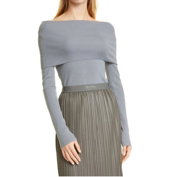 MaxMara Sweaters - NWT Max Mara Leisure Lorena Off The Shoulder Ribbed Wool Sweater In Medium Grey